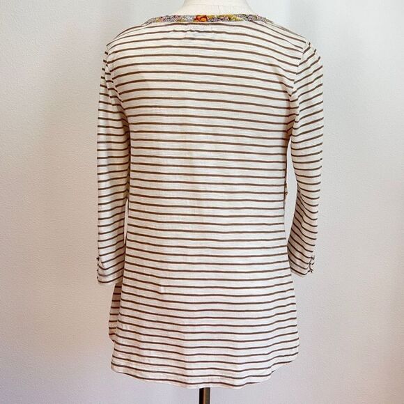 Anthropologie Postmark Top - Small - White/Tan Polka Dots Stripes and Floral - Picture 4 of 13